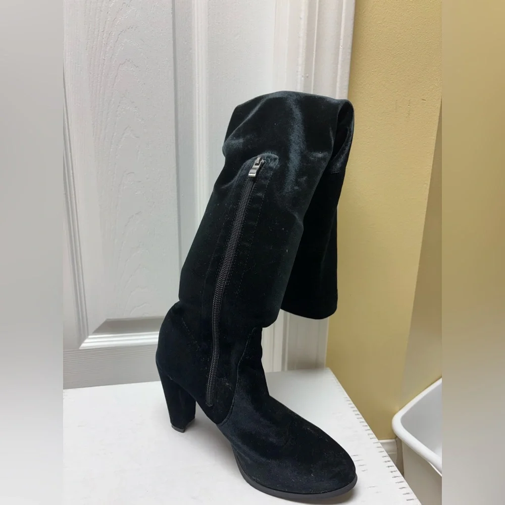 Catherine Malandrino Black Velvet Over-the-Knee Boots | Block Heel | Size 6.5